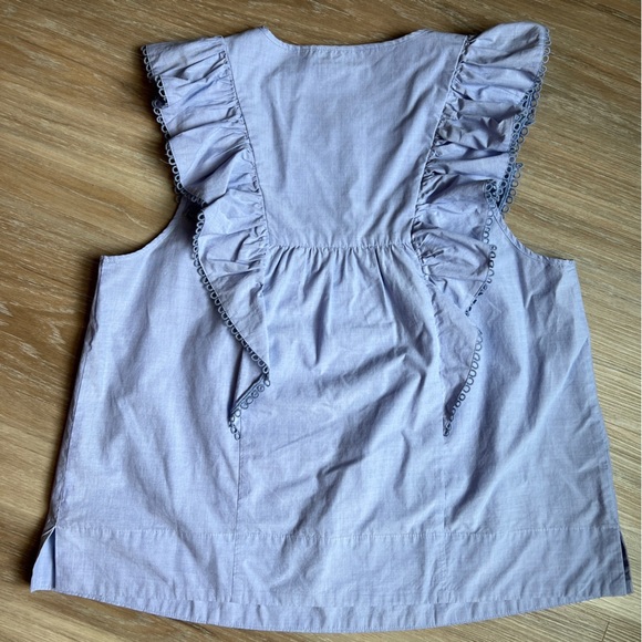 J.Crew Blue Eyelet Ruffle Sleeve Top Size 6 cotton - Picture 4 of 7